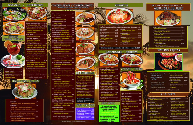 Palapa Menu Palapa Mexican Grill